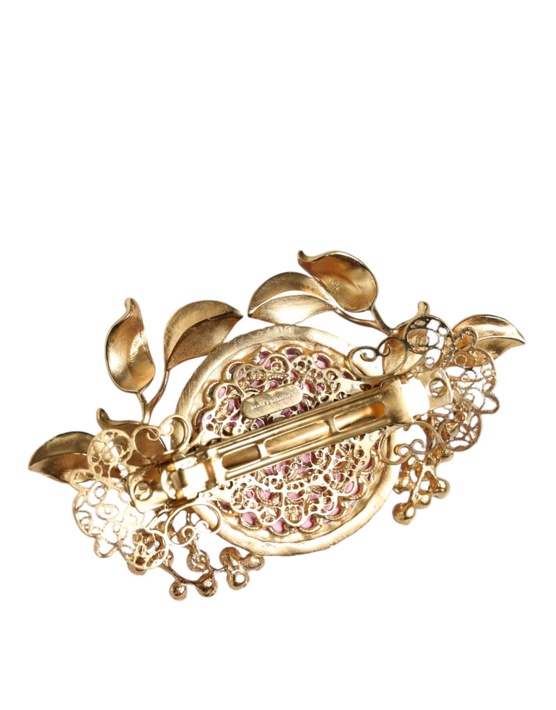 Gold Tone Brass Crystal Floral Hair Clip