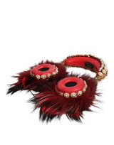 Red Gold Crystal Fur Headset Audio AUX Headphones