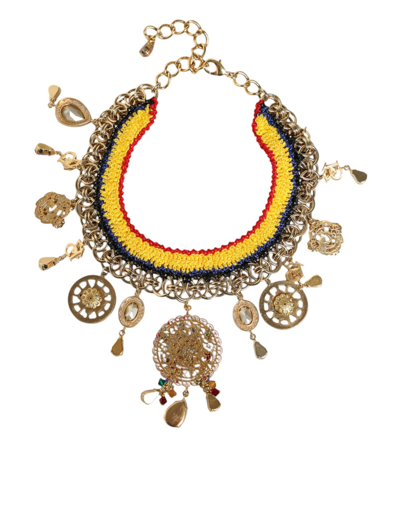 Gold Brass Chain Majolica Embellished Chocker Necklace