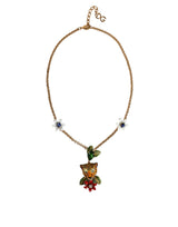 Gold Brass Leopard Flower Embellished Statement Necklace