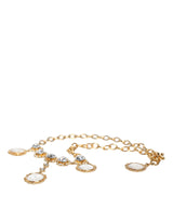 Gold Chain Brass Crystal Clock Statement Necklace