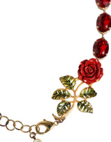 Gold Chain Brass Red Rose Crystal Embellished Necklace