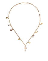 Gold Tone Brass Chain Religious Cross Pendant Necklace