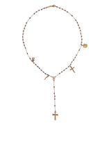 Gold Chain Brass Beaded Rosary Cross Pendant Necklace