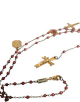 Gold Chain Brass Beaded Rosary Cross Pendant Necklace