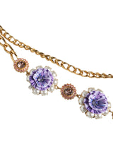 Gold Tone Floral Crystals Embellished Layered Necklace