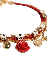 Gold Tone Choker Amore Red Floral Woven Charm Necklace