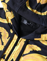 Black Medusa Print Cotton Full Zip HoodieSweatshirt Sweater