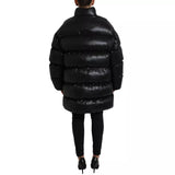 Black Puffer Quilted Full Zip Coat Jacket