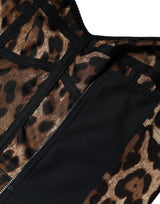 Brown Silk Leopard Print Knee Length Dress