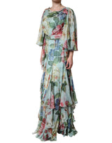 Multicolor Floral Silk Long Gown Dress