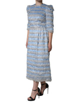 Light Blue Silver Jacquard A-line Midi Dress