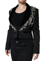 Black Jacquard Crystal Floral Jacket Blazer