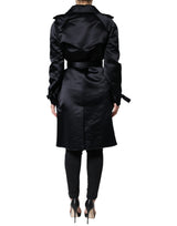 Black Polyester Organza Belted Coat Jacket