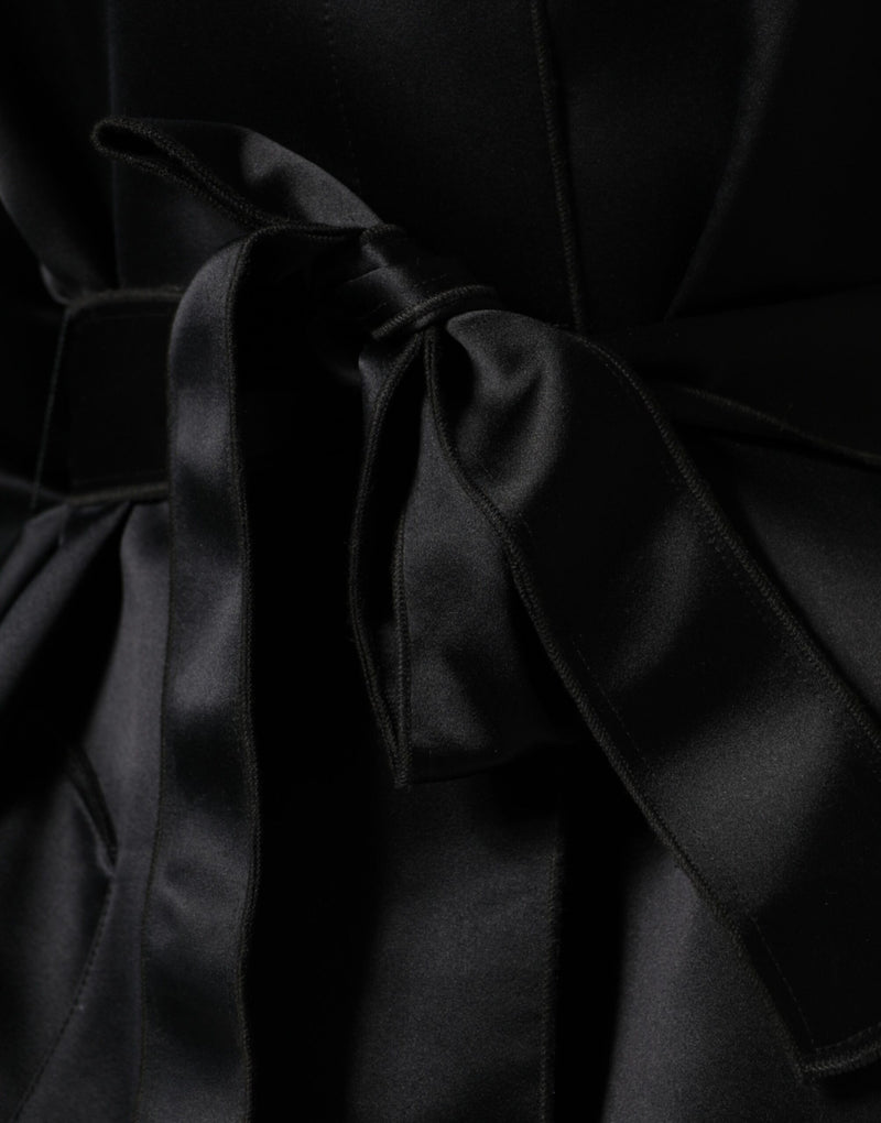 Black Polyester Organza Belted Coat Jacket