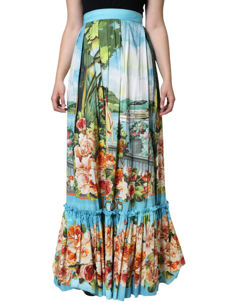 Multicolor Floral Cotton High Waist A-line Skirt