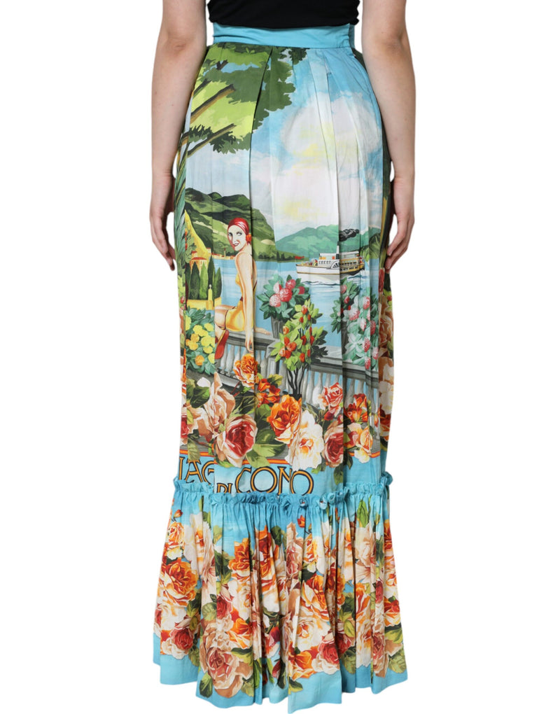 Multicolor Floral Cotton High Waist A-line Skirt