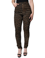 Brown Leopard Cotton Skinny Denim Jeans