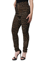 Brown Leopard Cotton Skinny Denim Jeans