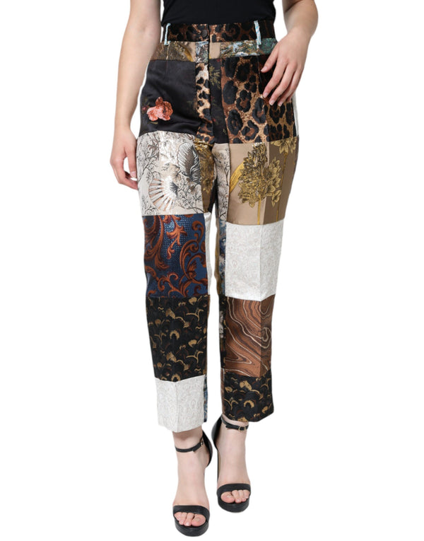 Multicolor Patchwork Jacquard High Waist Pants