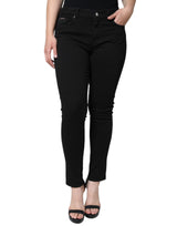 Black Cotton Mid Waist Skinny Denim Jeans