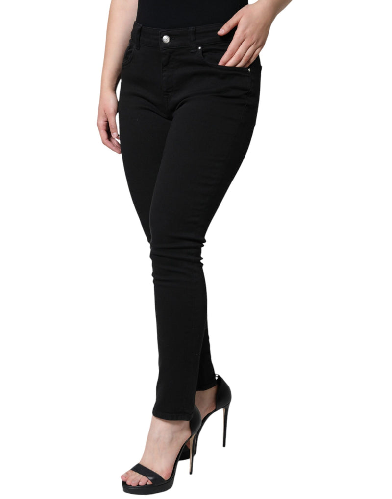 Black Cotton Mid Waist Skinny Denim Jeans