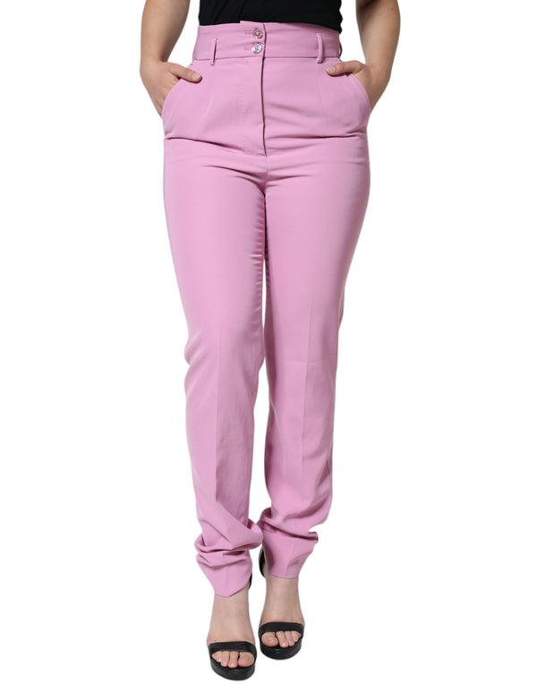 Pink Polyester High Waist Women Tapered Pants