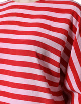 White Red Striped Silk Round Neck T-shirt