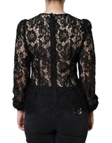 Black Floral Lace See Through Long Sleeve Top