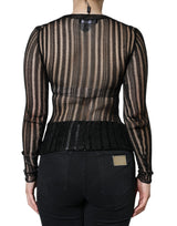 Black Stripe See Through Long Sleeves Top