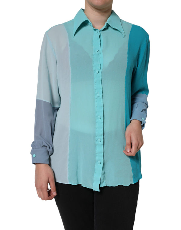 Multicolor Long Sleeve Button Blouse Top