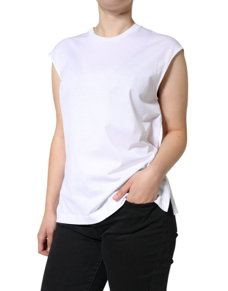 White Cotton Sleeveless Crew Neck T-shirt