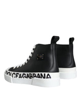 Black White Leather Mid Top Sneakers Shoes