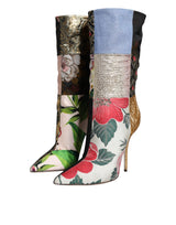 Multicolor Patchwork Print Heeled Boots Shoes