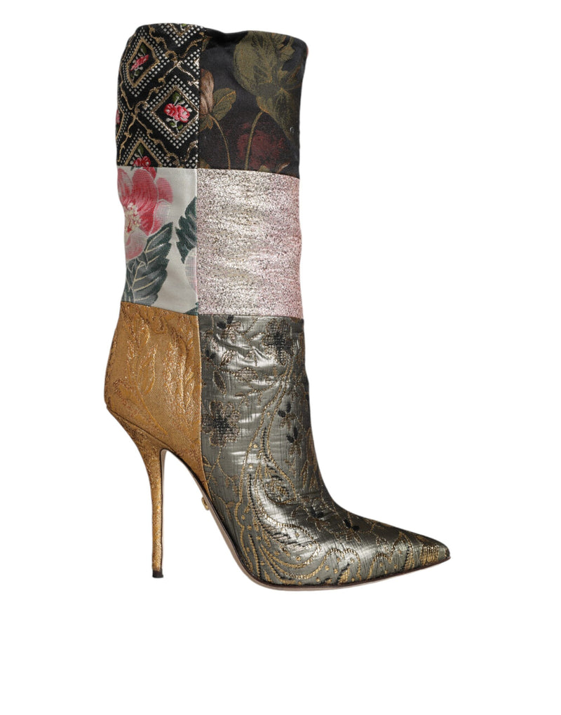 Multicolor Patchwork Print Heeled Boots Shoes