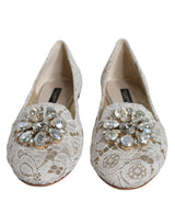 White Lace Crystal Ballet Flats Loafers Shoes