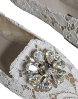 White Lace Crystal Ballet Flats Loafers Shoes