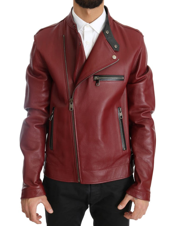 Chaqueta de motocicleta de motociclista de cuero rojo radiante