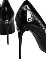 Black Patent Leather Zipper Heels Pumps Shoes