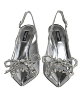 Silver Mesh Crystal Embellished Slingback Shoes