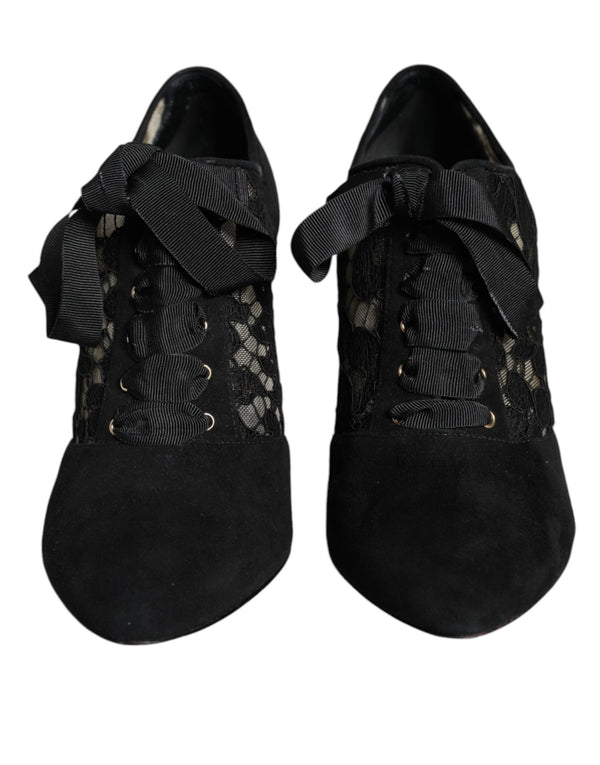 Black Taormina Lace Up Stretch Heels Shoes