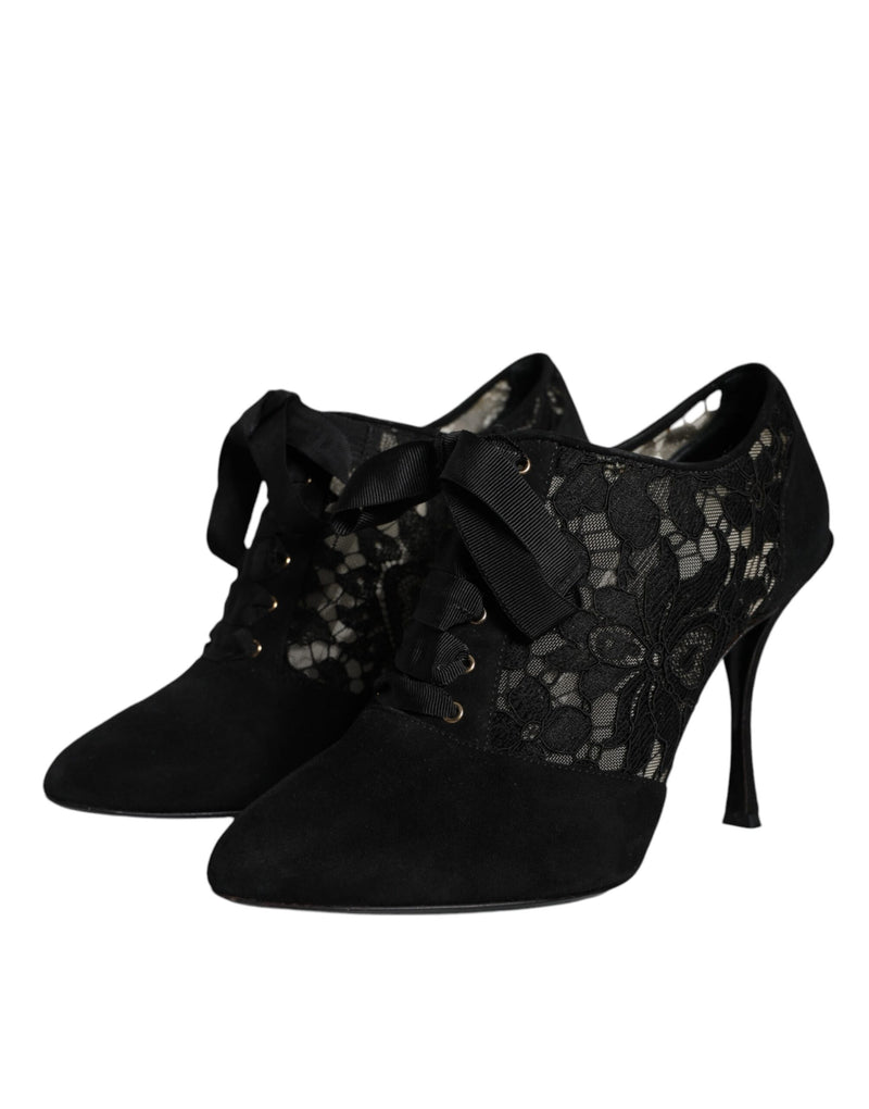 Black Taormina Lace Up Stretch Heels Shoes