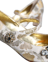 Gold Jacquard Crystal Mary Janes Pumps Shoes