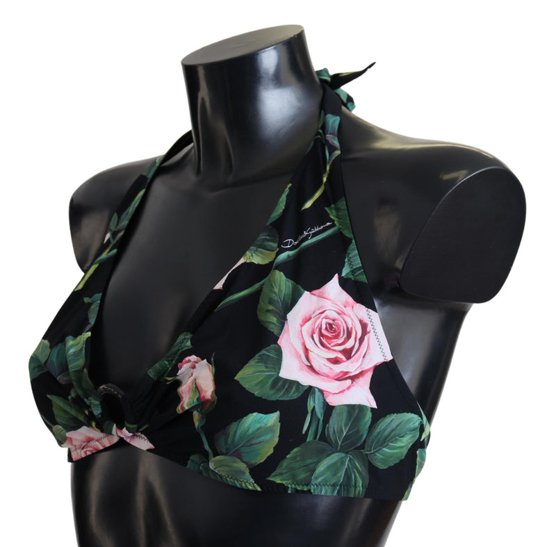 Black Rose Halter Beachwear Swimwear Bikini Top