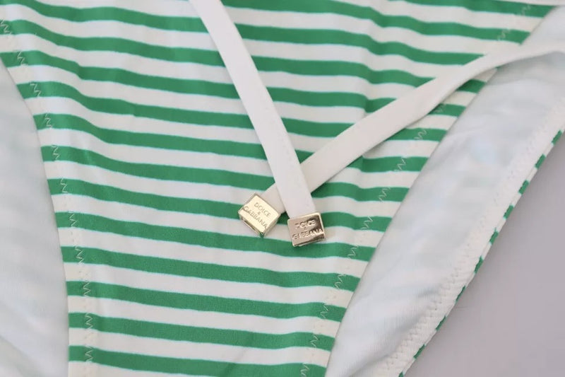 White Green Stripes Bikini Top Bottom Swimwear