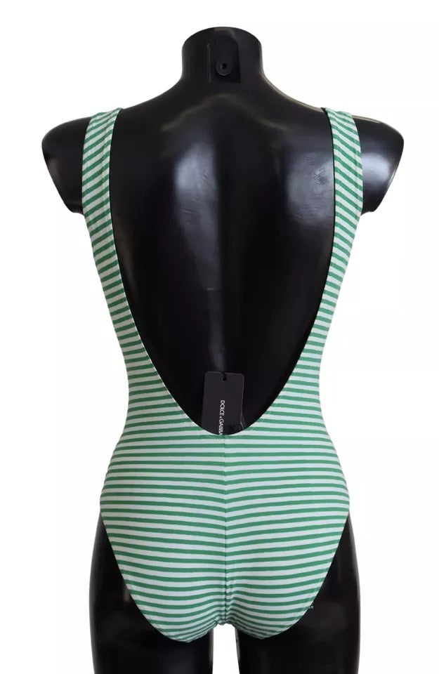 White Green Stripes One Piece Beachwear Swimwear