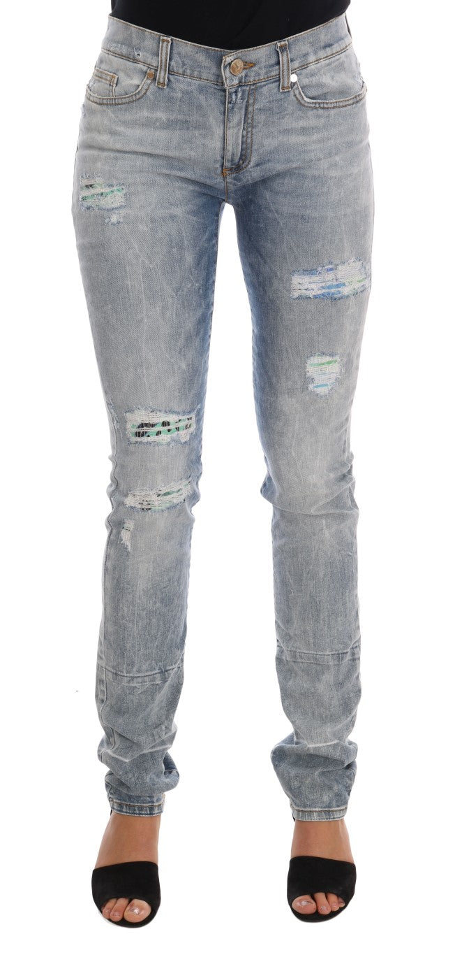 Chic hellblau zerrissene schlanke Fit Jeans