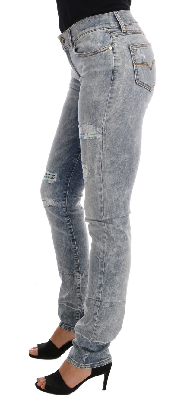 Chic hellblau zerrissene schlanke Fit Jeans