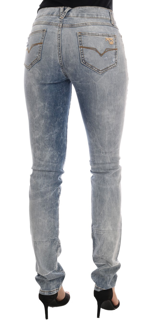 Jeans chic blu azzurro strappato