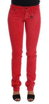 Strahlende rote Super schlanke Designerjeans